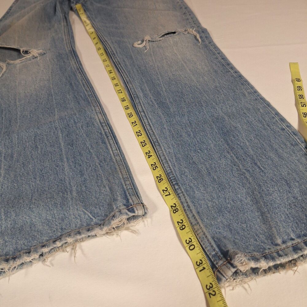 Zara Light Acid Wash Distressed High Rise Straight Leg Jeans Button Fly Size 8 - Picture 7 of 15